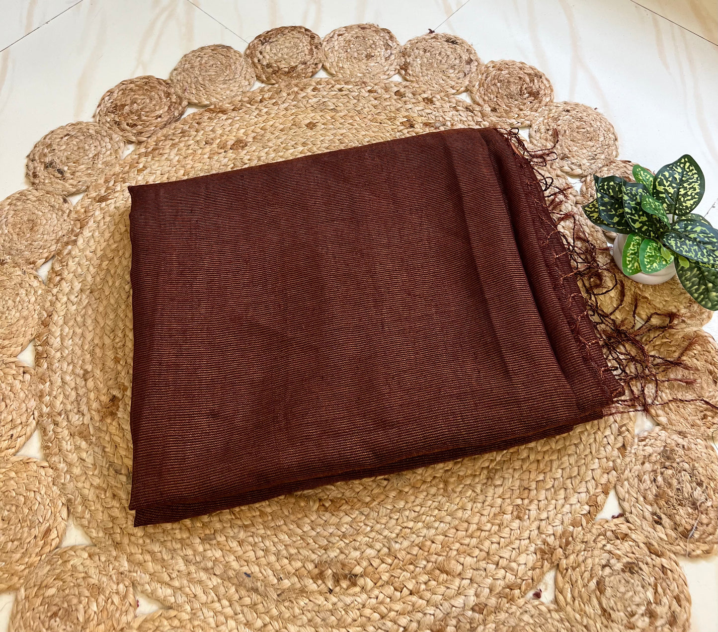Brown Pure Linen Silk Saree with Tissue Pallu